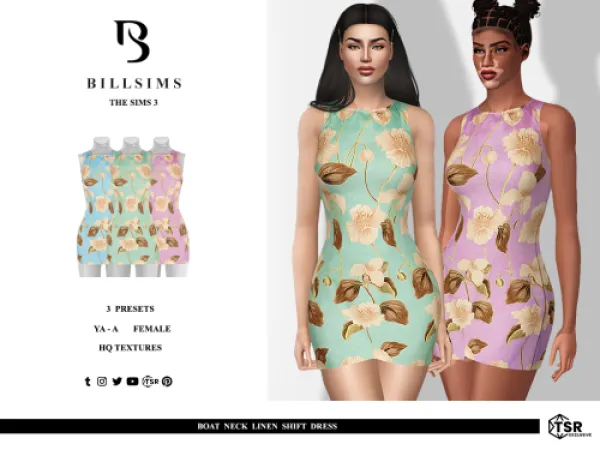 oat Neck Linen Shift Dress ( ) by billsims - The Sims 3 Custom Content