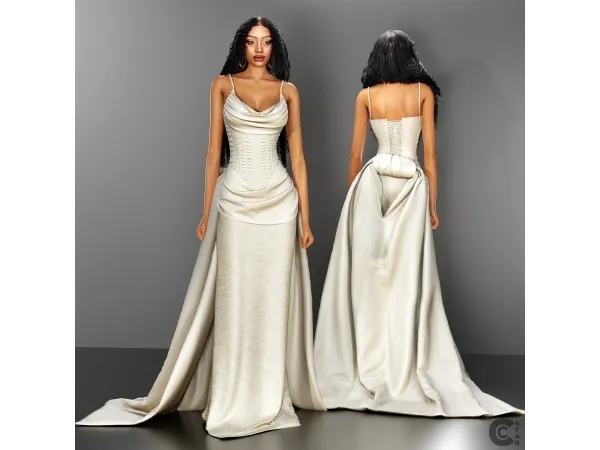Elegant Gown with Corset Waist and Flowing Train - cool_content_star