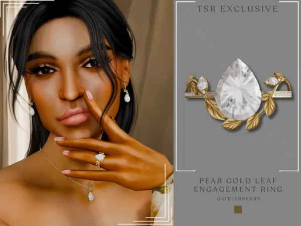 Alpha Pear Gold Leaf Engagement Ring - The Sims 4 Custom Content