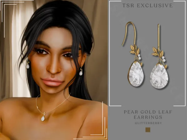 Alpha Gold Leaf Earrings by glitterberrysims - The Sims 4 Custom Content