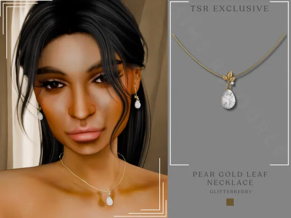 Alpha Pear Gold Leaf Necklace by glitterberrysims - The Sims 4 Custom Content