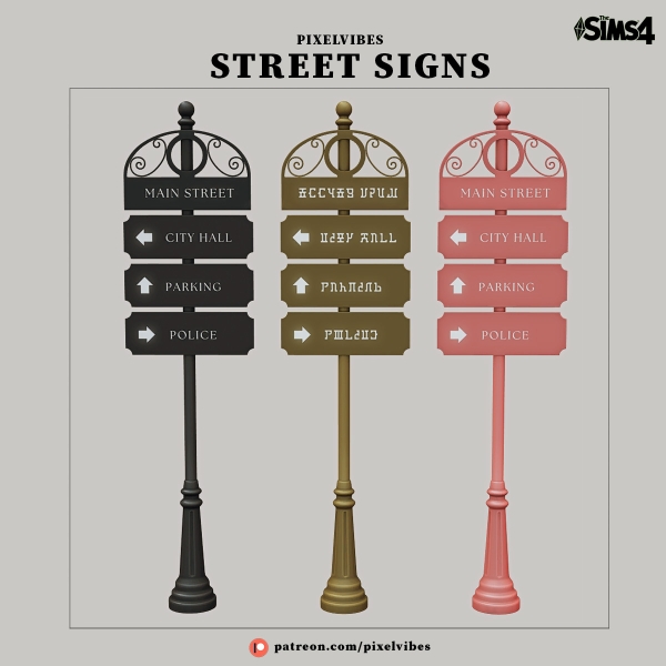 Alpha Street Signs by pixelvibes - The Sims 4 Custom Content