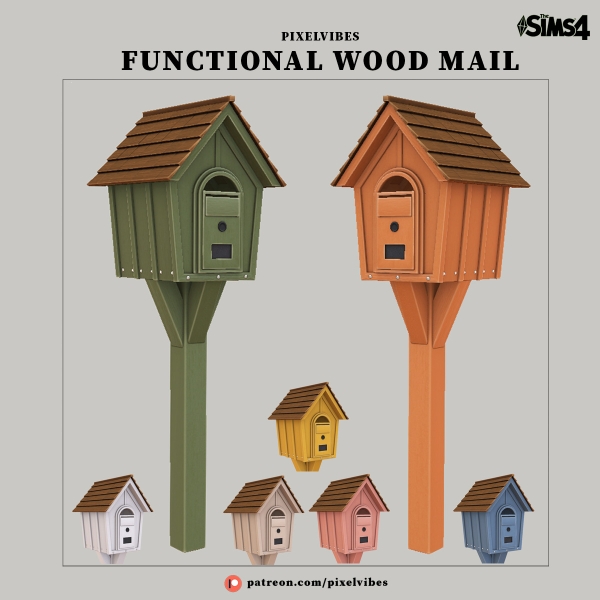 Alpha Wood Mail Box by pixelvibes - The Sims 4 Custom Content