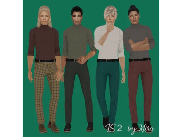 Straight pants with Turtleneck Chelsea boots by aklira - The Sims 2 Custom Content