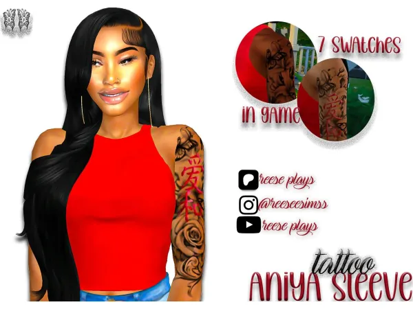 Mix Aniya Half Sleeve Tattoo by reeseplays - The Sims 4 Custom Content