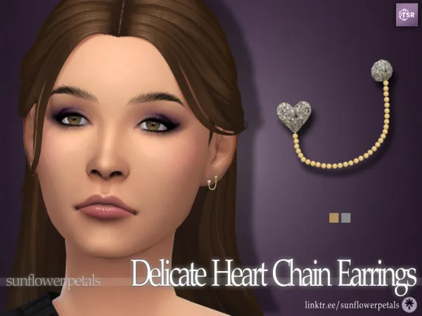 Maxis Match Delicate Heart Chain Earrings by SunflowerPetalsCC - The Sims 4 Custom Content