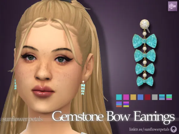 Maxis Match Gemstone Bow Earrings by SunflowerPetalsCC - The Sims 4 Custom Content