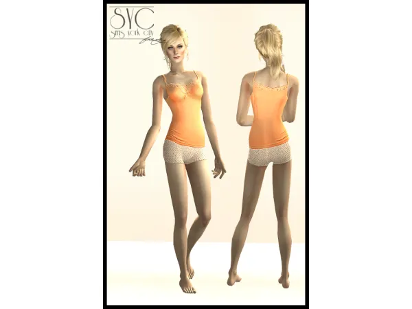 Orange pajamas with pois shorts by simsyorkcity - The Sims 2 Custom Content
