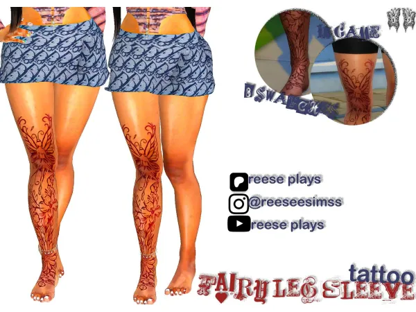 Mix Fairy Leg Sleeve Tattoo by reeseplays - The Sims 4 Custom Content
