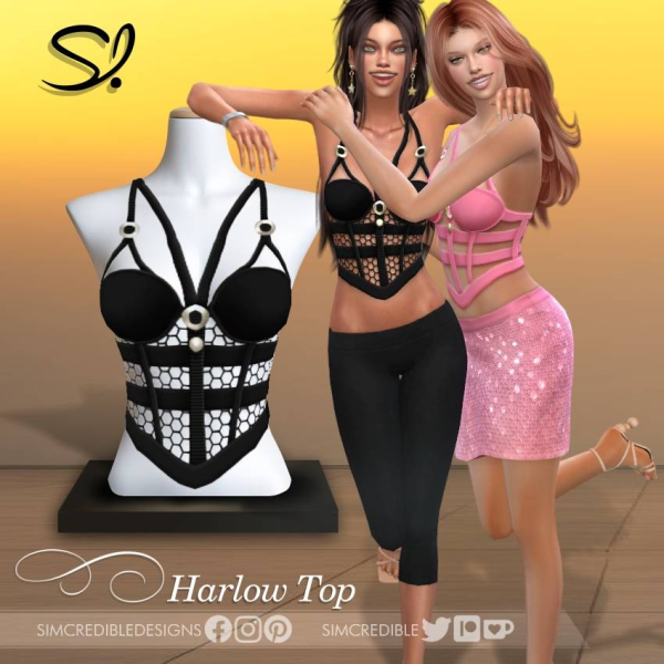 Alpha Harlow Top Lace by simcredible - The Sims 4 Custom Content