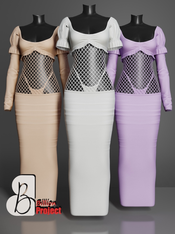 Alpha BillionProject Haruka Long Dress by billion_project666 - The Sims 4 Custom Content