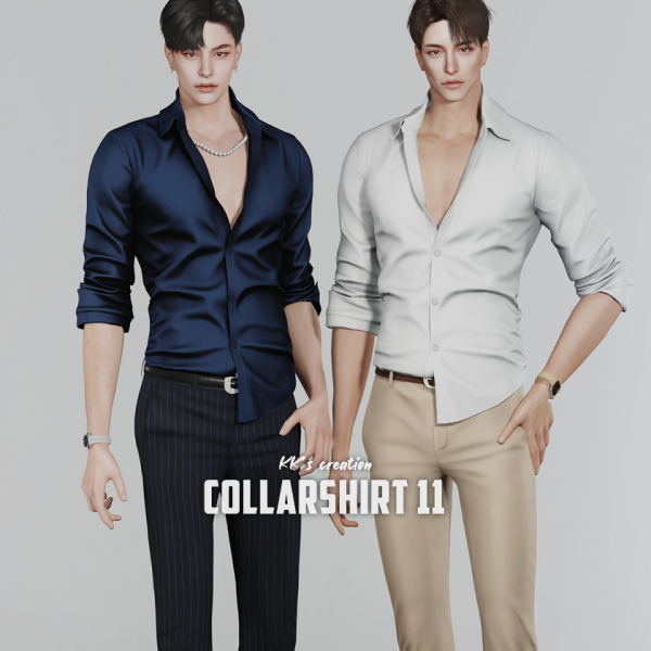 Alpha [KK] Collar shirt 11 by simsfinds - The Sims 4 Custom Content