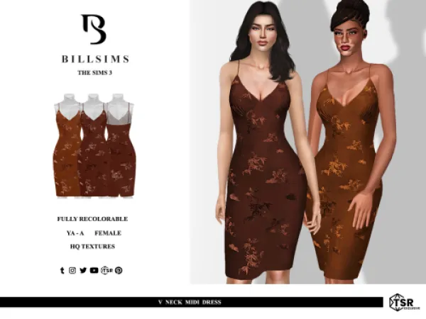 V Neck Midi Dress ( ) by billsims - The Sims 3 Custom Content