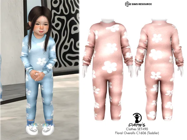 Alpha Daph's Clothes SET490 Floral Overalls C1606 (Toddler) - The Sims 4 Custom Content