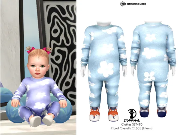 Alpha Daph's Clothes SET490 Floral Overalls C1605 (Infants) - The Sims 4 Custom Content
