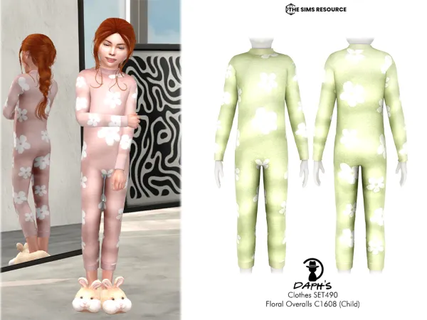 Alpha Daph's Clothes SET490 Floral Overalls C1608 (Child) - The Sims 4 Custom Content