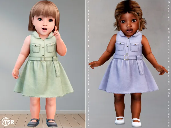 Infant denim dress with belt and pockets by Garfiel