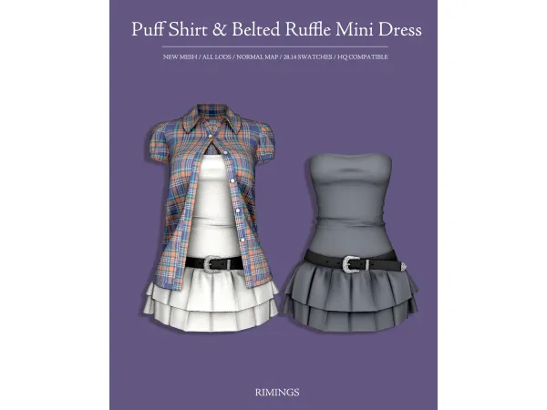 Alpha [RIMINGS] Puff Shirt Belted Ruffle Mini Dress - The Sims 4 Custom Content
