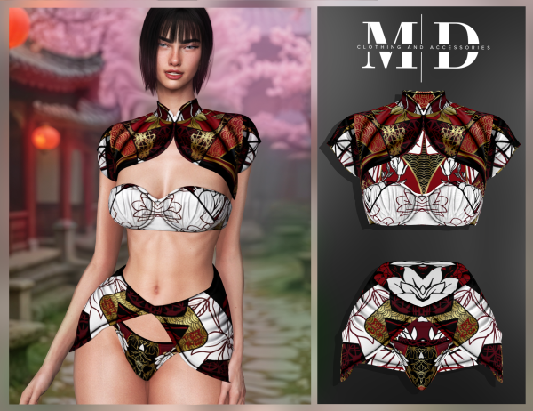 Alpha Women's underwear set with Chinese print by mydarling20 - The Sims 4 Custom Content