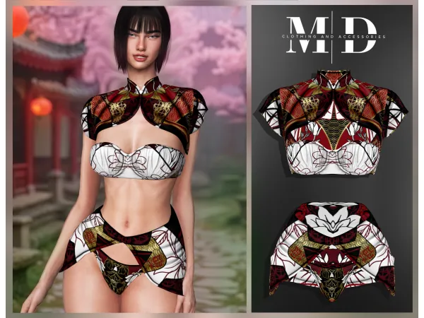 Alpha Women's underwear set with Chinese print - The Sims 4 Custom Content