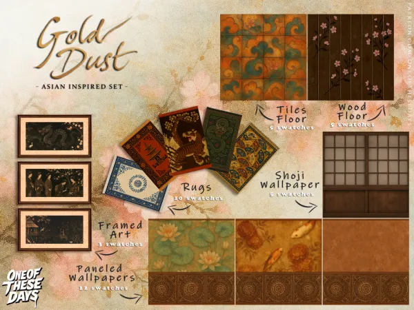 Alpha OOTD BuildBuy Gold Dust Asian Inspired Set - The Sims 4 Custom Content