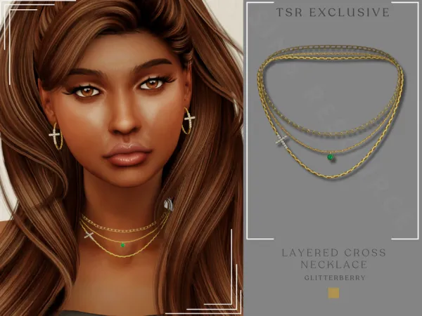 Alpha Cross Layered Necklace - The Sims 4 Custom Content