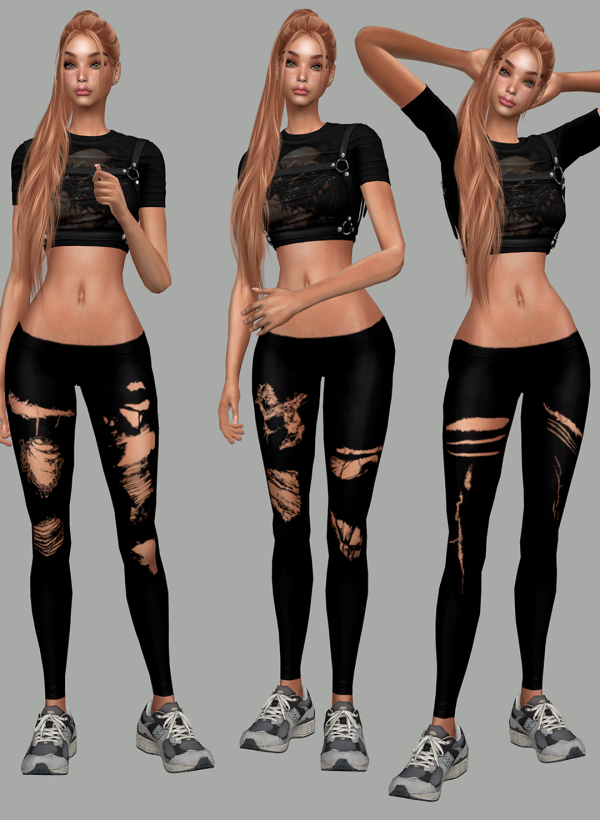 Alpha Leggings black Ripped by simsfinds - The Sims 4 Custom Content