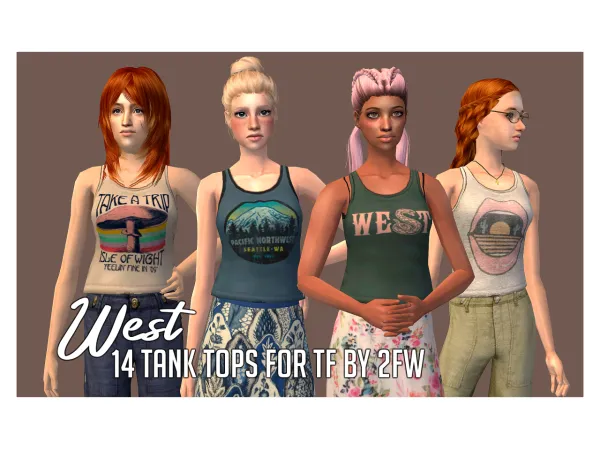 West 14 Tank Tops for Teen Females by simsfinds - The Sims 2 Custom Content
