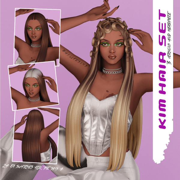 Maxis Match KIM HAIR SET 3 versions and Headpiece by simsfinds - The Sims 4 Custom Content