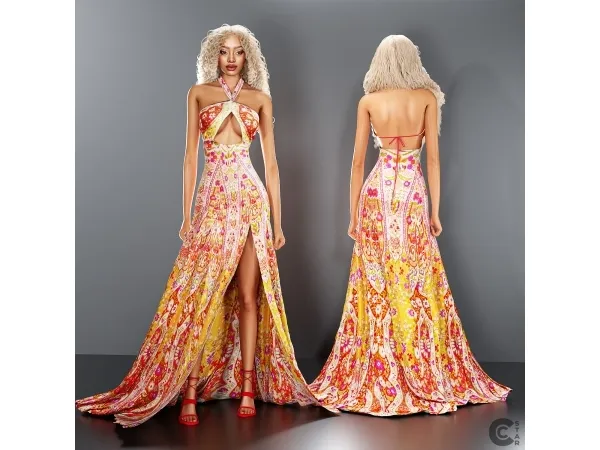 Alpha Vibrant Halter Flowing Dress cool_content_star - The Sims 4 Custom Content