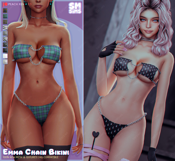 Alpha PEACH Emma Chain Bikini by simsfinds - The Sims 4 Custom Content