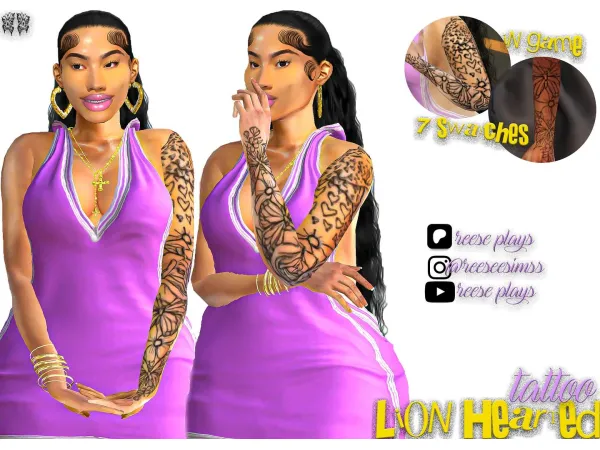 Mix Lion Hearted Tattoo Sleeve by reeseplays - The Sims 4 Custom Content