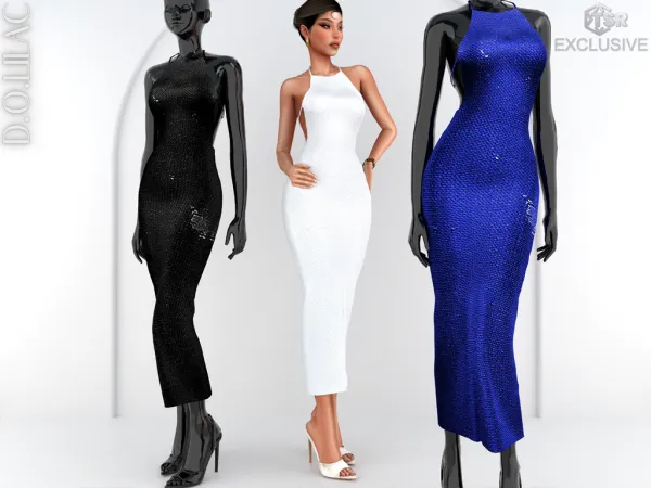 Alpha DOLilac Open Back Sequined Maxi Dress DO0859 - The Sims 4 Custom Content