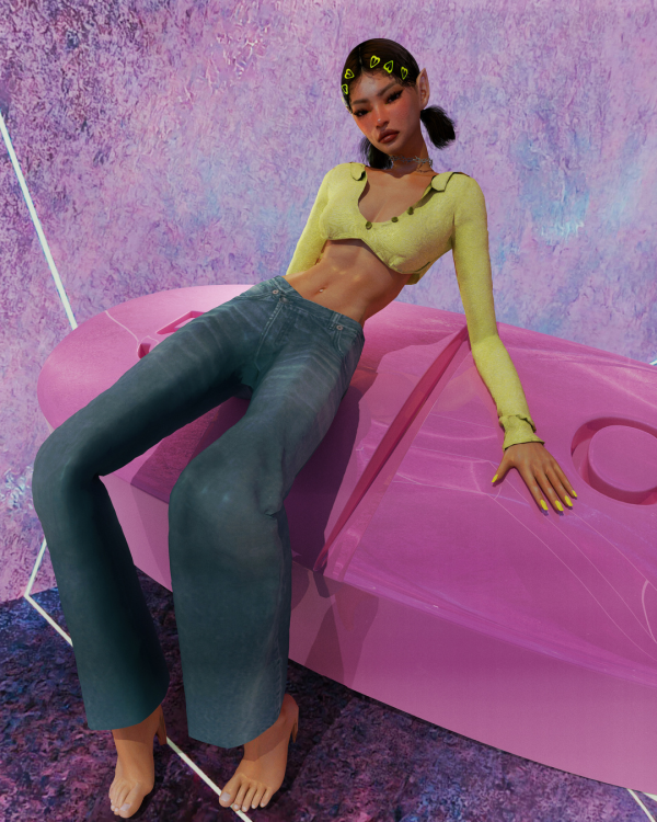 Alpha MIRROR PALAIS POLO CROP CROSSOVER JEANS by simsfinds - The Sims 4 Custom Content