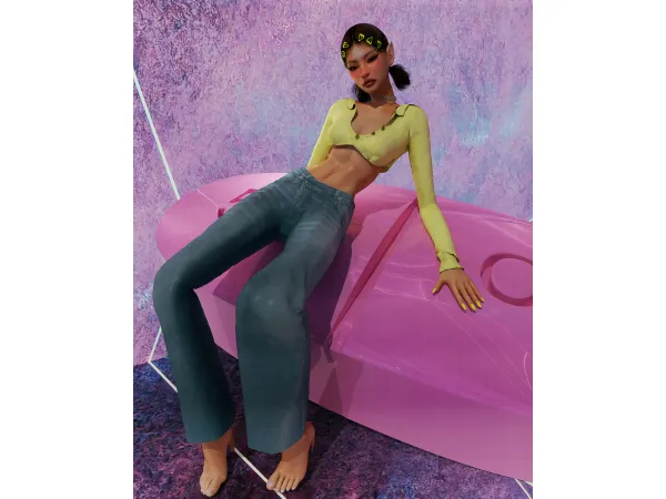 Alpha MIRROR PALAIS POLO CROP CROSSOVER JEANS by minaswrld - The Sims 4 Custom Content