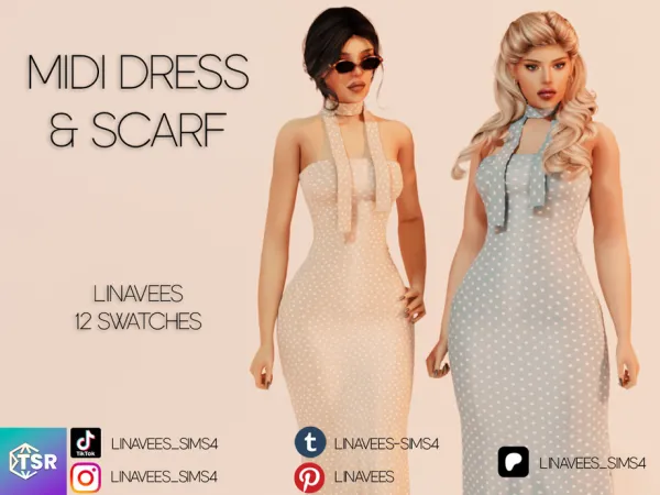 Maxis Match ALAYA MIDI DRESS SCARF by linavees - The Sims 4 Custom Content