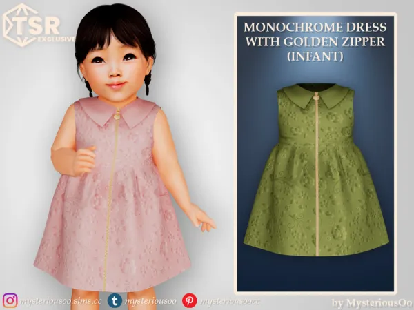 Alpha Monochrome dress with golden zipper Infant by MysteriousOo - The Sims 4 Custom Content