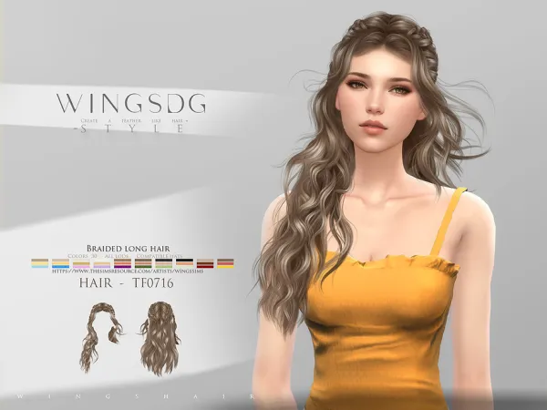 Alpha WINGS TF0716 Braided long hair by wingssims - The Sims 4 Custom Content