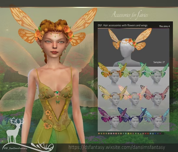 Alpha DSF Hair accessories with flowers and wings by simsfinds - The Sims 4 Custom Content