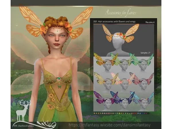 Alpha DSF Hair accessories with flowers and wings by dsfantasy - The Sims 4 Custom Content
