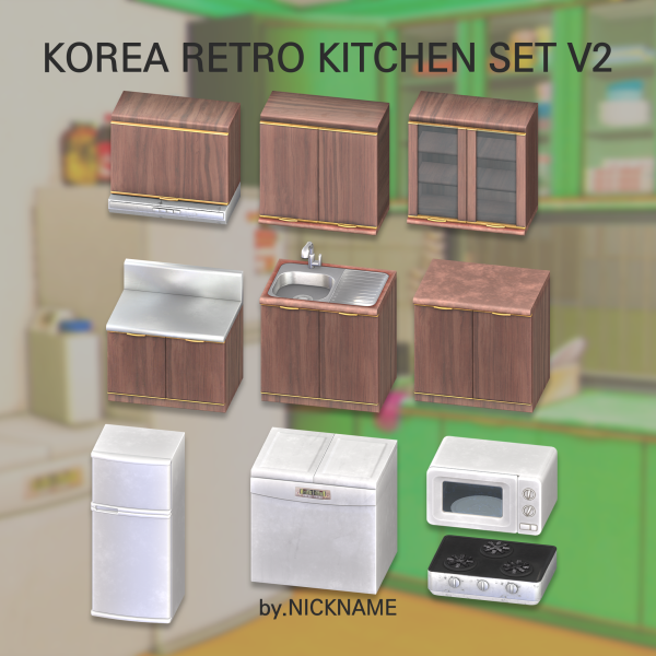 Alpha KOREA RETRO KITCHEN SET V2 by simsfinds - The Sims 4 Custom Content