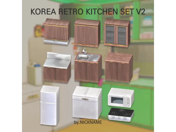 Alpha KOREA RETRO KITCHEN SET V2 by nickname_sims4 - The Sims 4 Custom Content