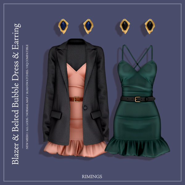 Alpha [RIMINGS] Blazer Belted Bubble Dress Earring by simsfinds - The Sims 4 Custom Content