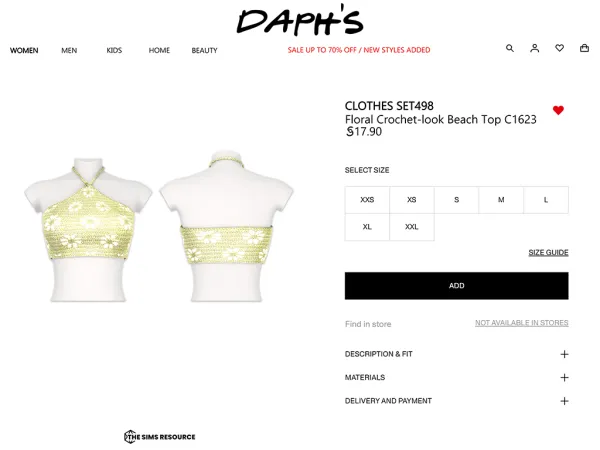 Alpha Daph's Clothes SET498 Floral Crochet look Beach Top C1623 by daphsmods - The Sims 4 Custom Content