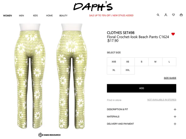 Alpha Daph's Clothes SET498 Floral Crochet look Beach Pants C1624 - The Sims 4 Custom Content