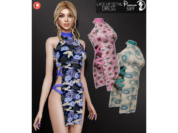 Alpha Lace up Detail Dress S89 by turksimmer - The Sims 4 Custom Content