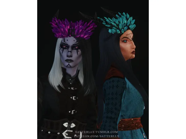 Maxis Match Baldurs Gate 3 Tiefling Horns with Crystals Eyes and Nails by satterlly - The Sims 4 Custom Content