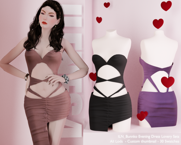 Alpha ILN Bunnko Evening Dress by ilenes4 - The Sims 4 Custom Content