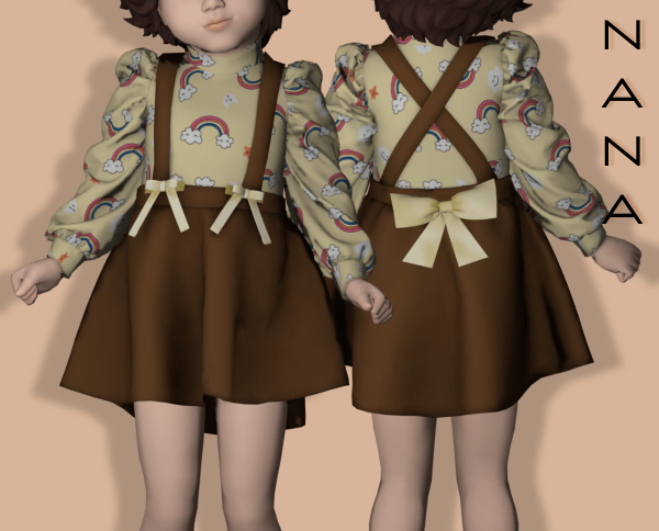Alpha NANA7 Outfit with bow and suspenders by 7nana - The Sims 4 Custom Content