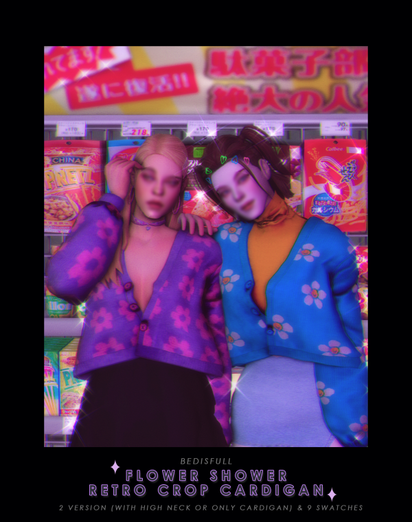Alpha BED_TS4 FM flower shower retro crop cardigan by simsfinds - The Sims 4 Custom Content